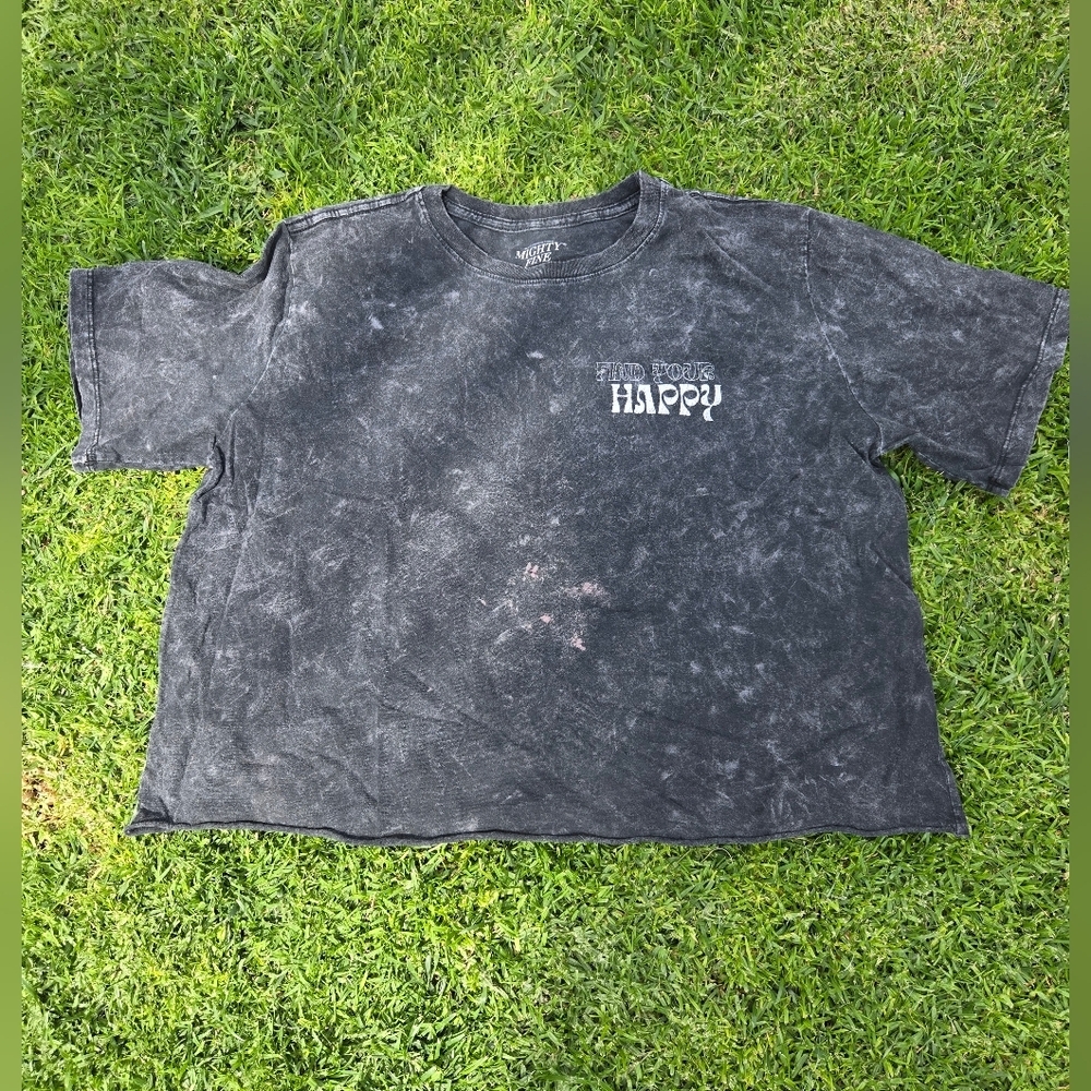 Mighty Fine Black Short Sleeve Tee with Acid Wash Effect Size XL